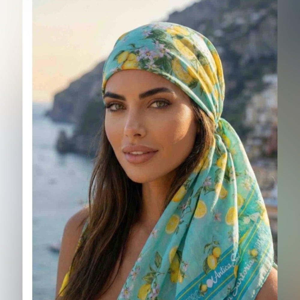 ANTICA SARTORIA 2026 STUNNING LEMON FLORAL SCARF SARONG NWT poly chiffon